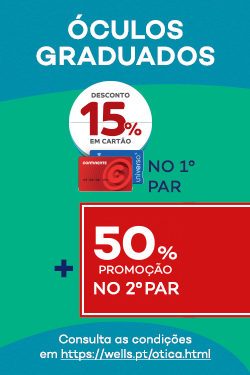 &Oacute;culos Graduados - desconto 15% em Cart&atilde;o Continente no 1&ordm; par + 50% promo&ccedil;&atilde;o no 2&ordm; par - Marcar consulta! Consulta condi&ccedil;&otilde;es em http://wells.pt/otica.html